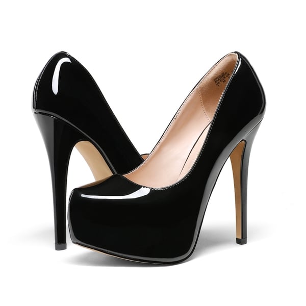 High Heel Stiletto Platform Pumps - BLACK PAT - 5